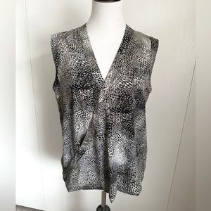 Apt 9 Neutral Animal Print Sleeveless Wrap Chiffon Blouse